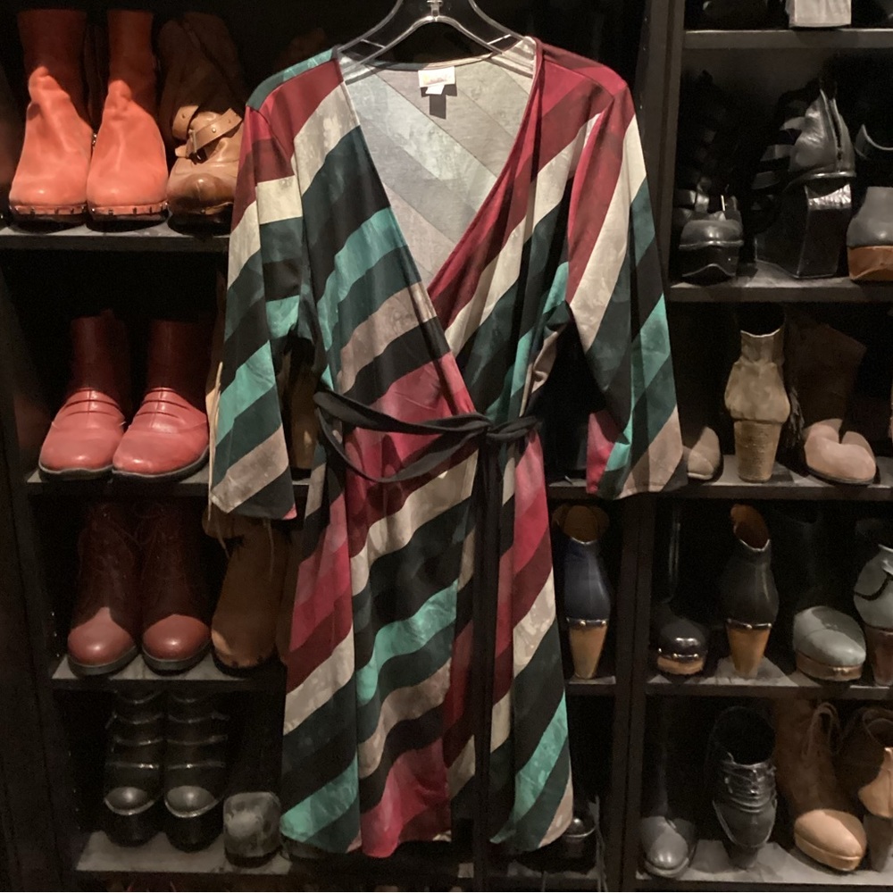 LuLaRoe striped wrap dress with sashes
